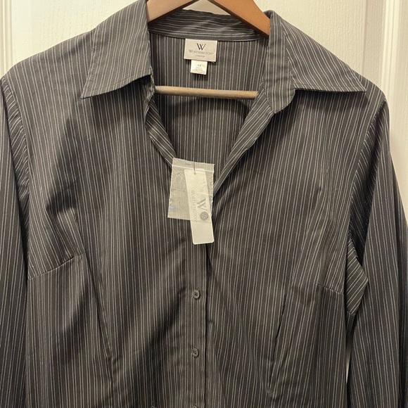Black Pinstripe Button Down Shirt Size 14 NWT - Picture 3 of 7